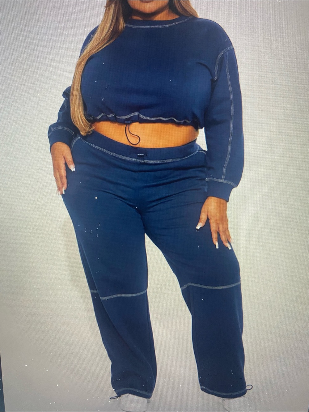 Plus-Size Navy Drawstring Waist Sweatpants Set